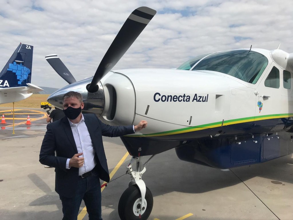 John Rodgerson, presidente da Azul, em evento de lançamento da Azul Conecta, no Aeroporto de Jundiaí
