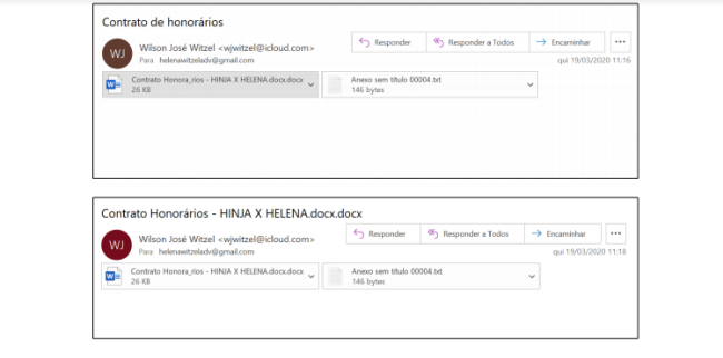 Troca de e-mails entre Wilson Witzel e Helena Witzel