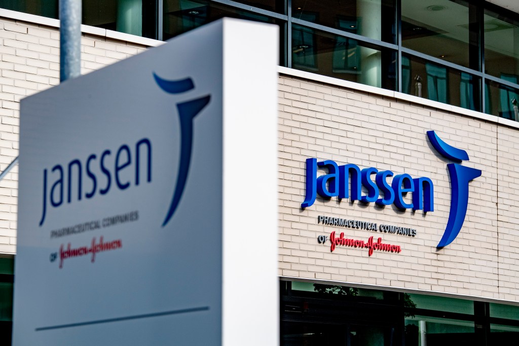 EIDEN, NETHERLANDS - 2020/08/14: Janssen sign seen outside its building in Leiden.The European Commission has made agreements with American pharmaceutical company Johnson & Johnson about the purchase of a vaccine if it appears to be safe and effective against Covid-19. This vaccine is being developed under the leadership of the subsidiary Janssen Vaccines in Leiden. The envisaged contract will allow EU member states to purchase the vaccine and initially provides for 200 million doses, with an option for an additional 200 million. (Photo by Robin Utrecht/SOPA Images/LightRocket via Getty Images)