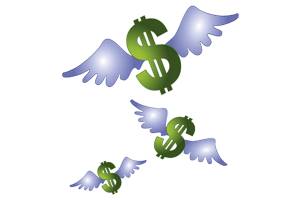 Ilustração de dinheiro com asas