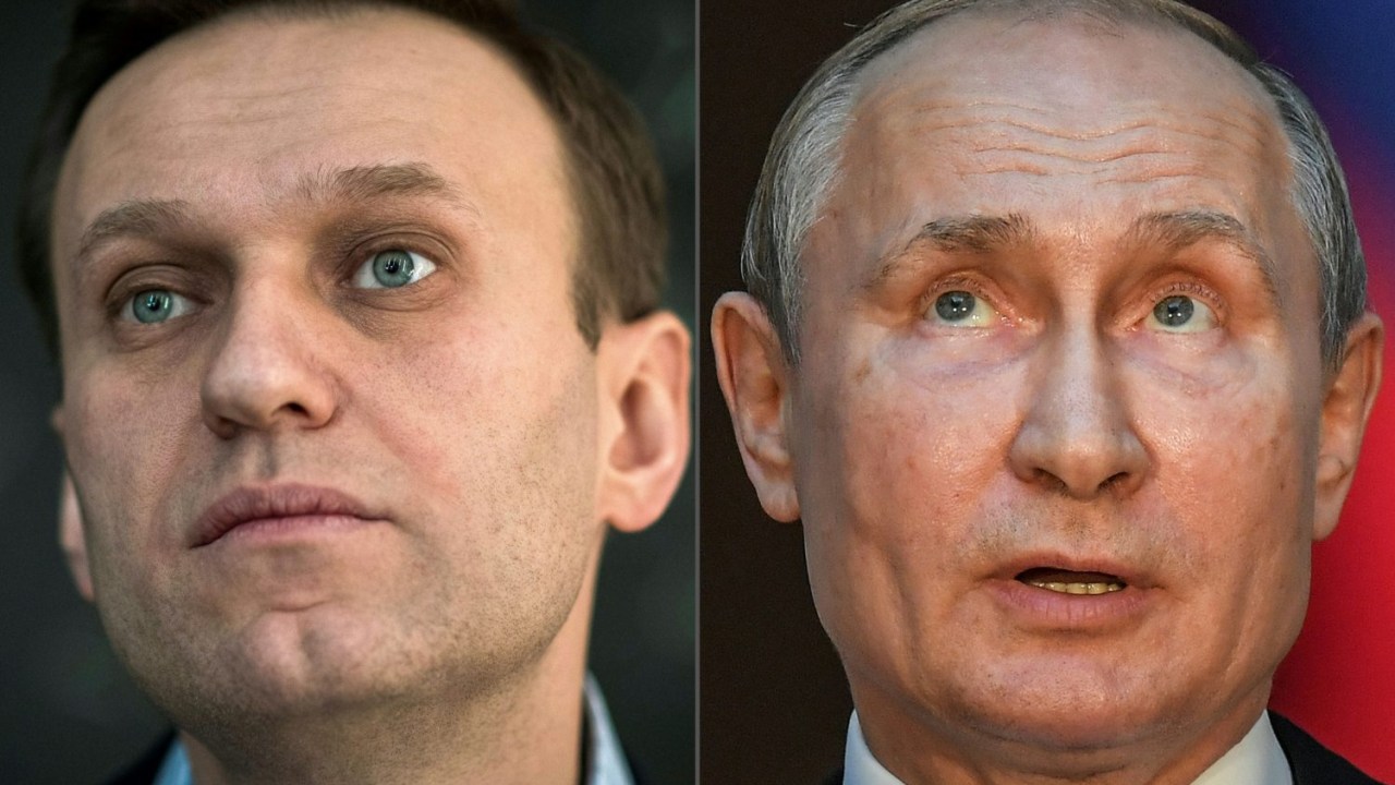 Proeminente opositor russo Alexei Navalny (esquerda) e presidente da Rússia, Vladimir Putin. 16/01/2018-04/07/2019 -