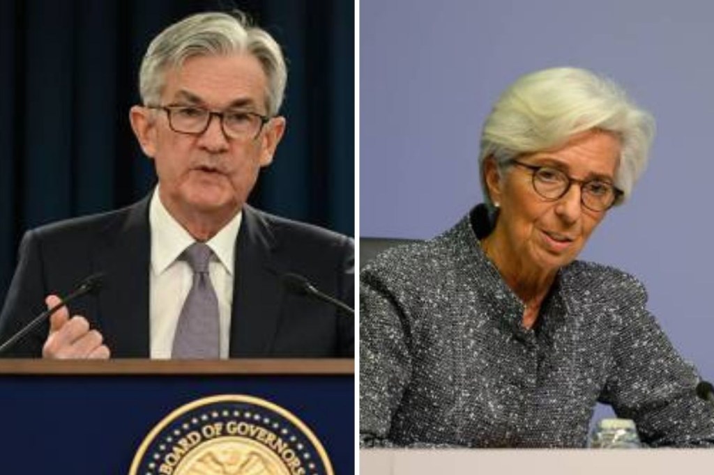 Jerome Powell (do Fed) e Christine Lagarde (do BCE): chefes da política monetária de grandes economias