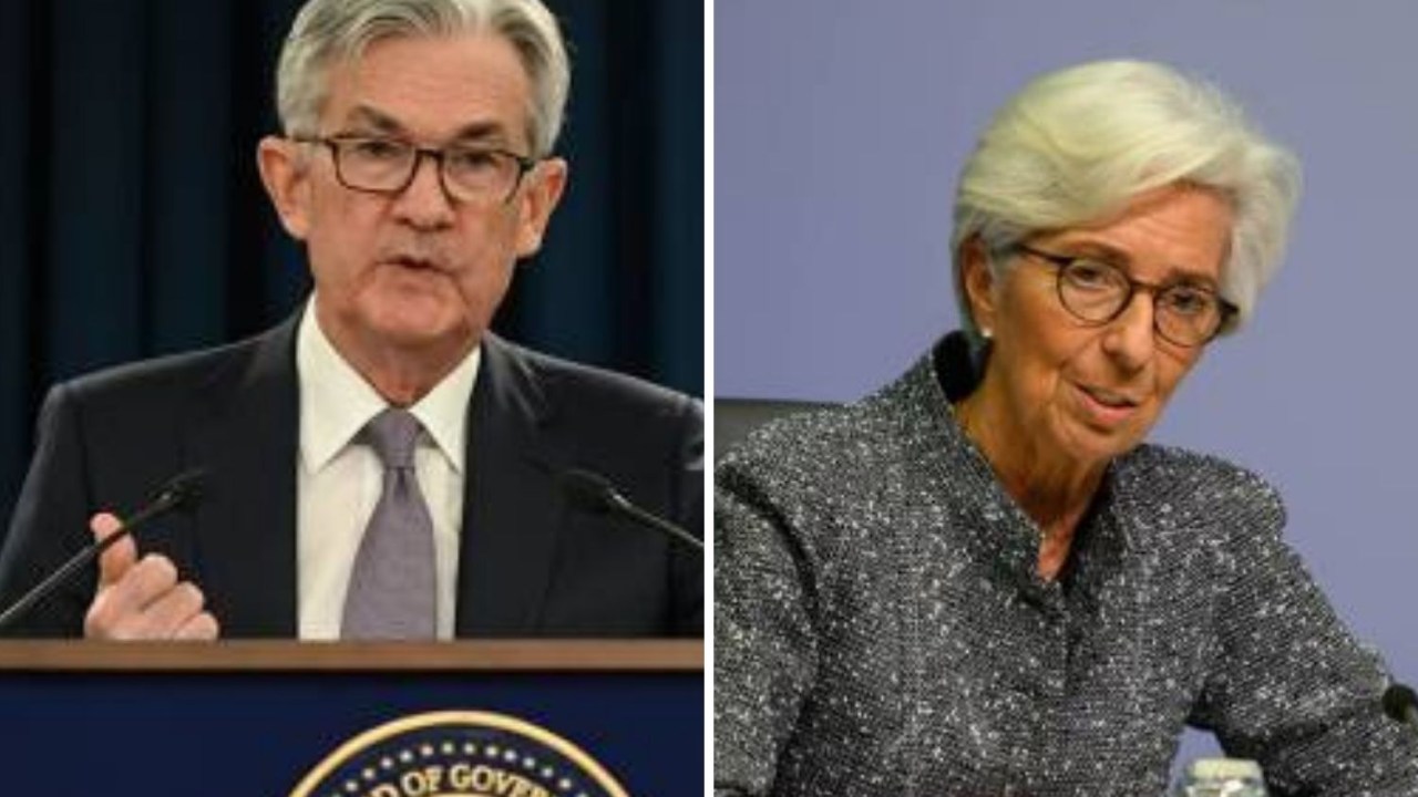 Jerome Powell (do Fed) e Christine Lagarde (do BCE): chefes da política monetária de grandes economias