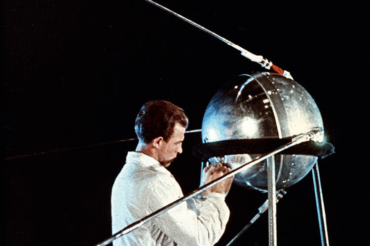Soviet technician working on sputnik 1, 1957. Soviet technician working on sputnik 1, 1957.
