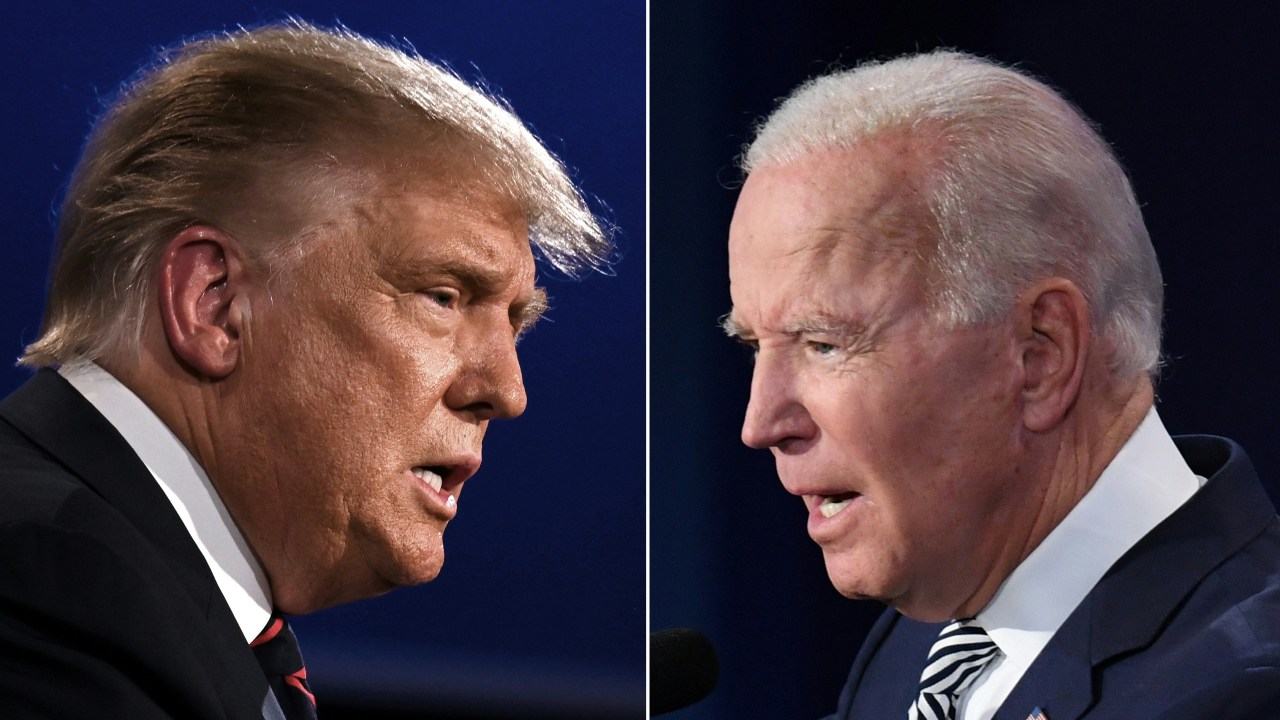 O presidente dos Estados Unidos, Donald Trump (esq.), e o candidato democrata à presidência, Joe Biden - 03/11/2020 -