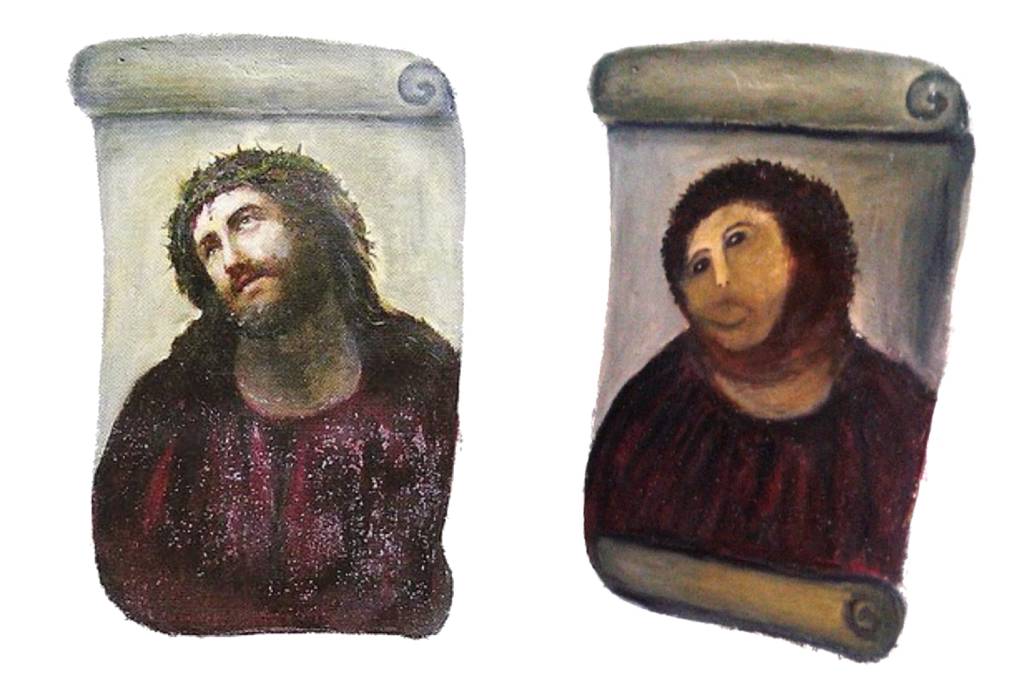 AMADORISMO - Restauração de pintura de Jesus Cristo do século XX: exemplo de trabalho desastroso -