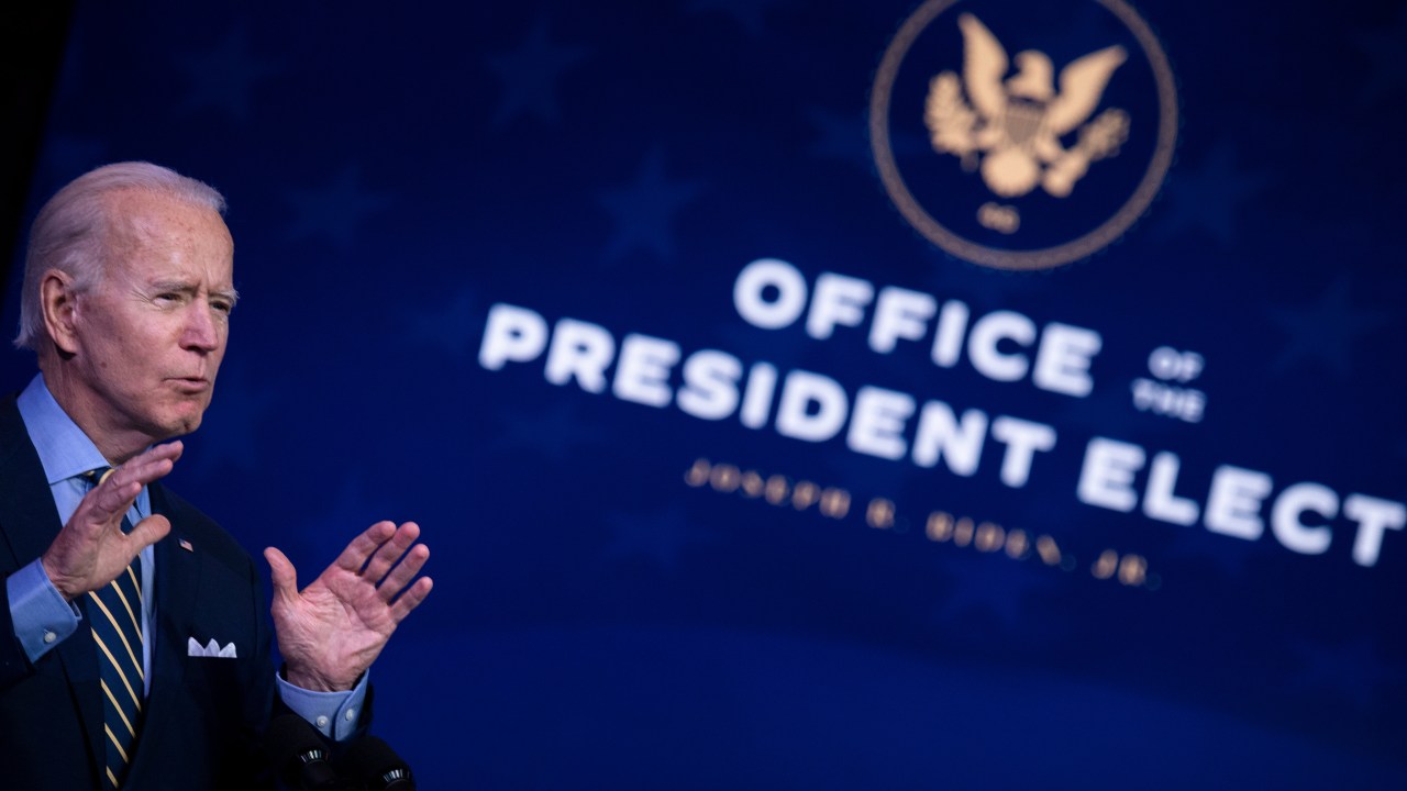 Presidente eleito dos Estados Unidos, Joe Biden, durante discurso sobre política externa. 28/12/2020