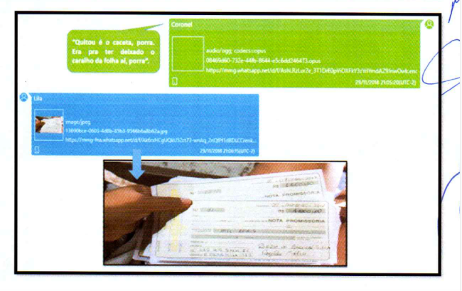 Chats da investigação do Gaeco mostram Laércio cobrando Erileide sobre taxas; ela lhe envia foto com notas promissórias