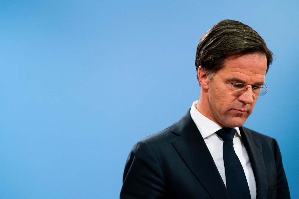 Dutch Prime Minister Mark Rutte speaks during a press conference in The Hague on January 15, 2021, after the resignation of the cabinet due to the childcare allowance affair, in which tax officials falsely accused thousands of parents of fraud and ordered them to repay childcare benefits. - Dutch Prime Minister Mark Rutte said his government had resigned over a scandal in which parents were falsely accused of benefit fraud, admitting the system had gone "terribly wrong". "The rule of law must protect its citizens from an all-powerful government, and here that's gone terribly wrong," Rutte told a press conference, confirming that he had presented the cabinet's resignation to King Willem-Alexander. (Photo by Bart Maat / ANP / AFP) / Netherlands OUT