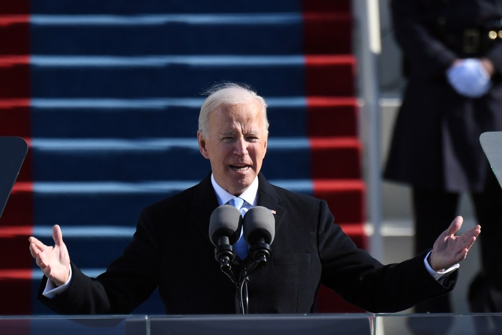 Presidente dos Estados Unidos, Joe Biden, discursa após posse em Washington. 20/01/2021