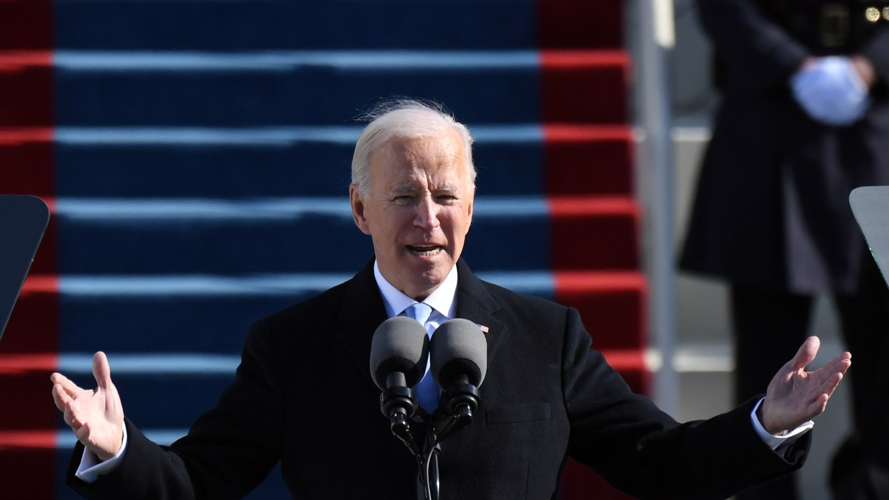 Presidente dos Estados Unidos, Joe Biden, discursa após posse em Washington. 20/01/2021