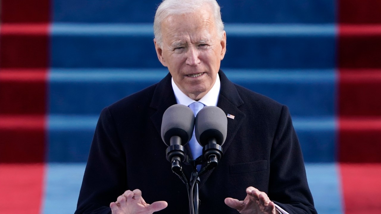 US President Joe Biden speaks after being sworn in as the 46th President of the US during the 59th Presidential Inauguration at the US Capitol in Washington, January 20, 2021. (Photo by Patrick Semansky / POOL / AFP)