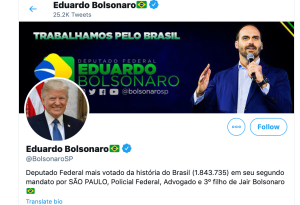 Foto de Donald Trump no twitter de Eduardo Bolsonaro