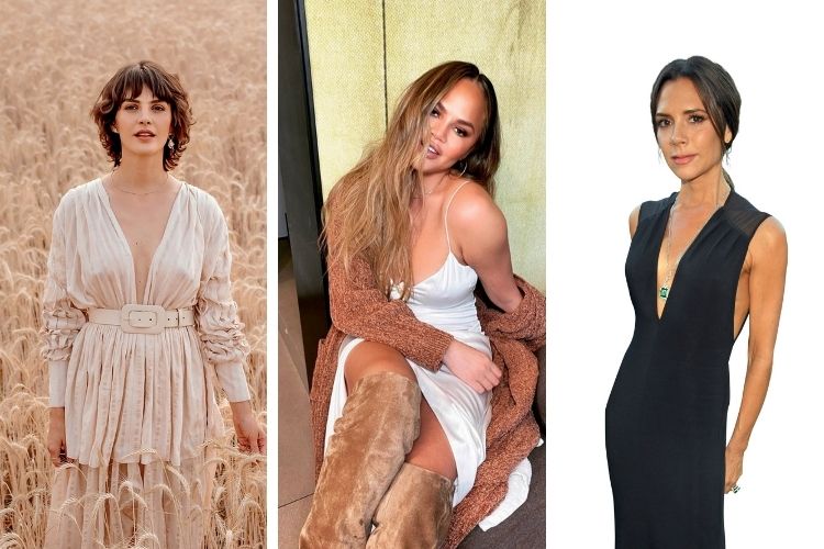 Materia-Menos-e-mais FARTURA - A designer de joias Monica Benini (à esq.), a modelo Chrissy Teigen e a empresária Victoria Beckham: o retorno dos formatos originais -