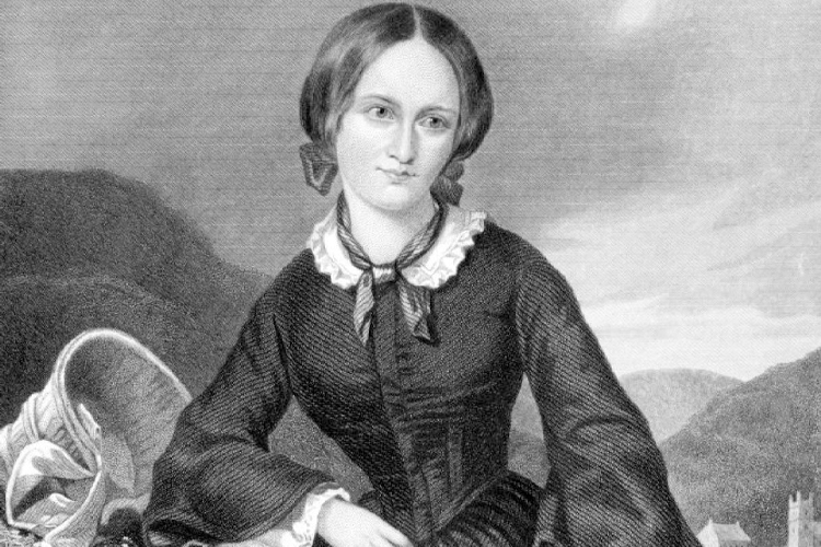 Retrato em preto e branco de Emily Brontë, autora de 'O Morro dos Ventos Uivantes'. Emily é uma mulher branca, de olhos claros, cabelo liso repartido ao meio e está vestida com vestido com manga que vai até os pulsos.