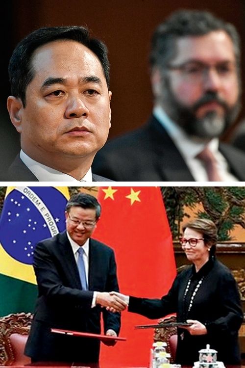 CHINA DIPLOMACIA - Em foco Wanming com Araújo (acima) e Tereza Cristina (abaixo): a ministra entrou nas negociações e o chanceler foi escanteado -