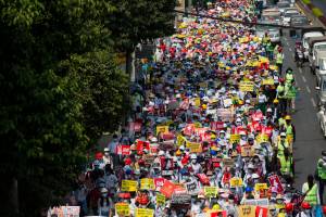 Protesters march through the Streets during the