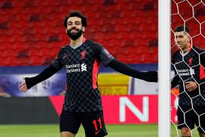 Salah, do Liverpool, comemora gol marcado sobre o RB Leipzig -