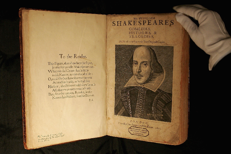 a copy of William Shakespeare, The First Folio 1623 on July 7, 2006 in London, England