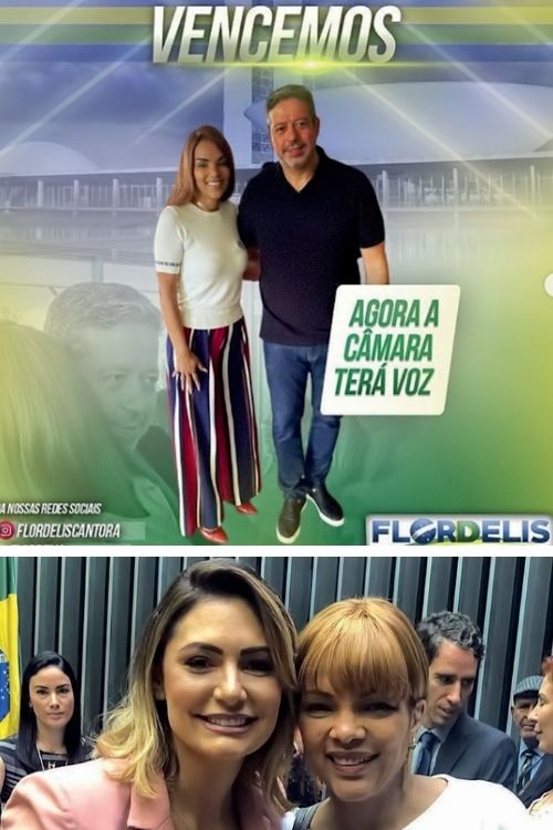 CONEXÃO BRASÍLIA - A deputada com Lira (acima), celebrando a vitória dele na Câmara, e com Michelle: exibindo proximidade com o poder nas redes sociais -