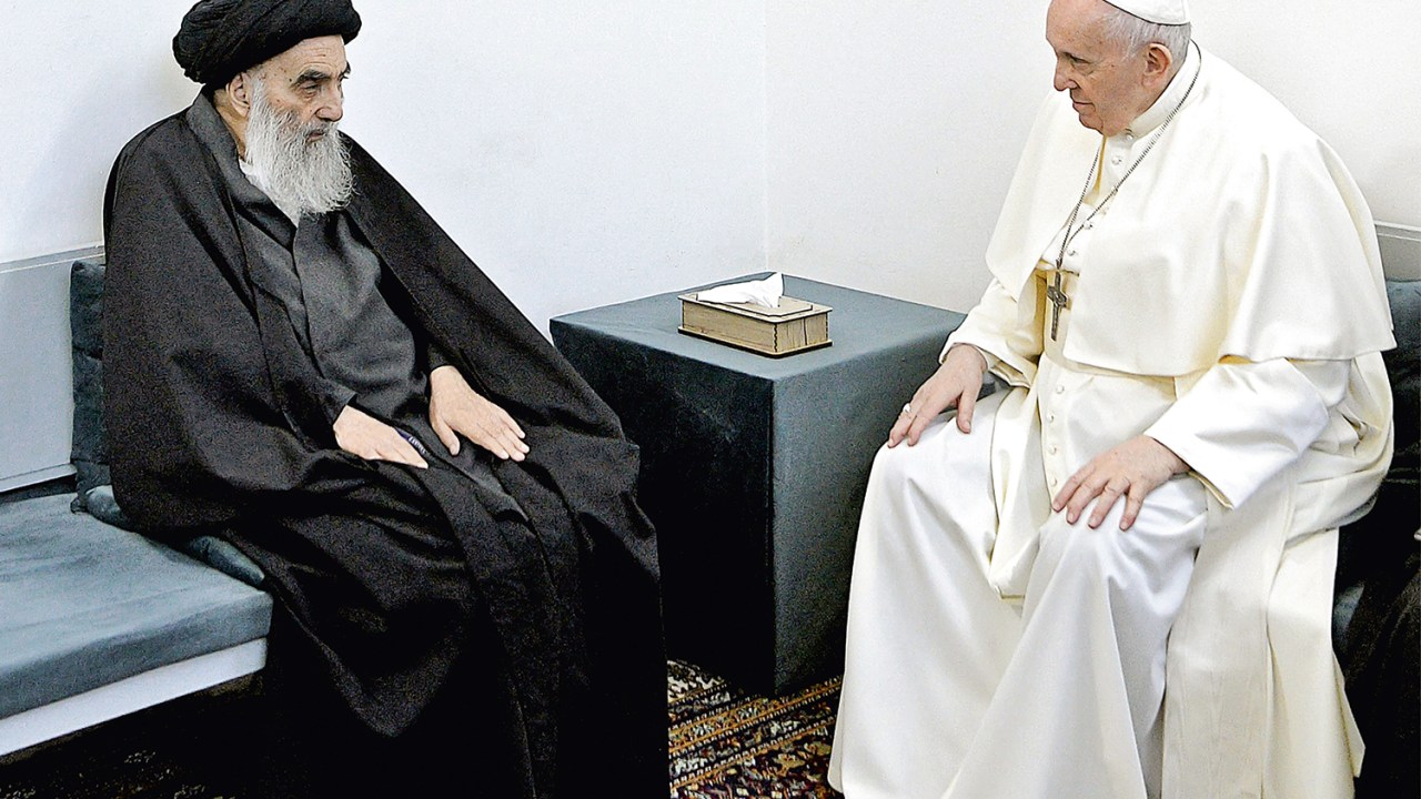 Papa Francisco e rã-aiatolá Ali Sistani -