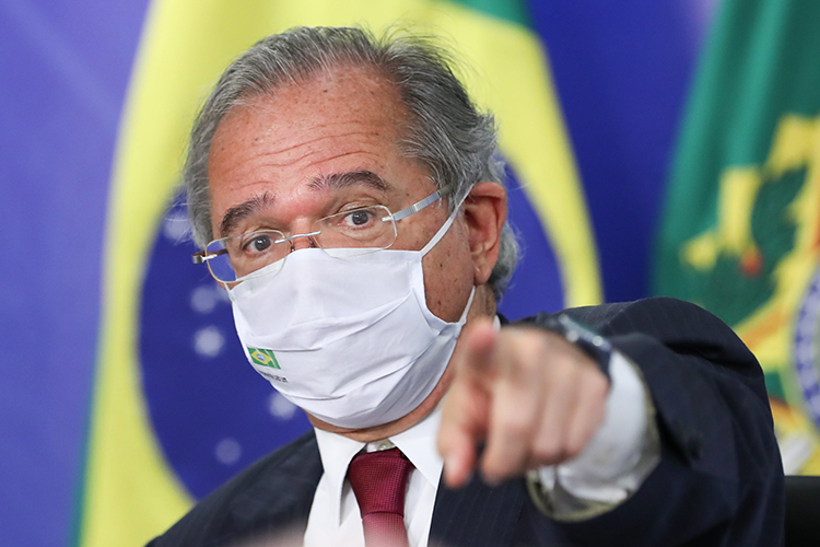 Paulo Guedes durante pronunciamento no Palácio do Planalto, em Brasília -