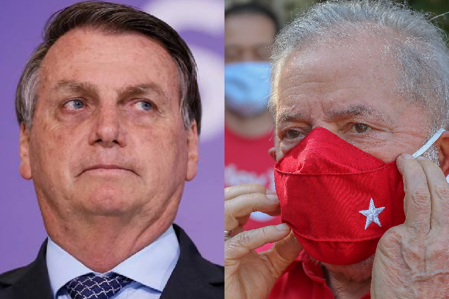 De volta ao jogo, Lula terá que recuperar terreno perdido para Bolsonaro - Na imagem: o presidente Jair Bolsonaro do lado esquerdo e do lado direito o ex-presidente Lula