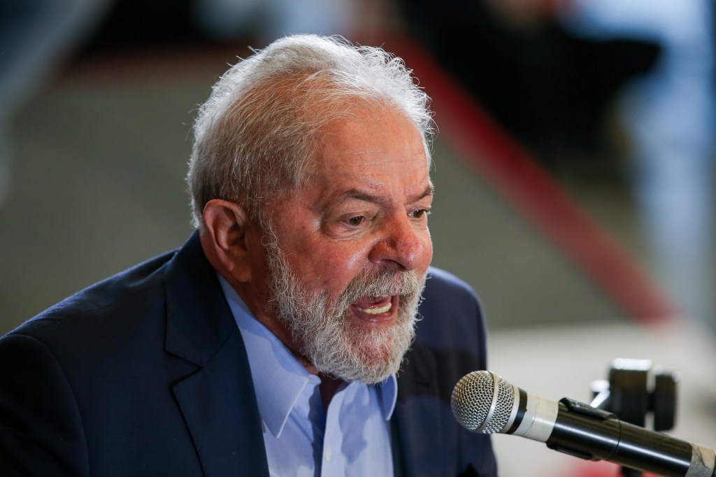 Lula durante entrevista coletiva no Sindicato dos Metalúrgicos, em São Bernardo do Campo -