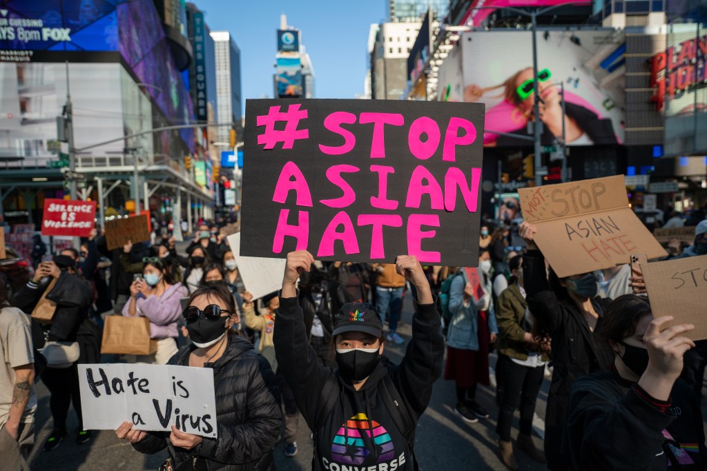 Manifestação em apoio à comunidade asiático-americana, em Nova York. 20/03/2021