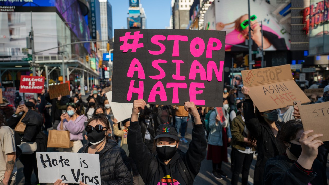 Manifestação em apoio à comunidade asiático-americana, em Nova York. 20/03/2021