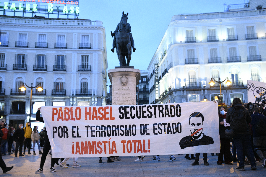 Protest Against The Sentence Of Catalan Rapper Pablo Hasel in Spain