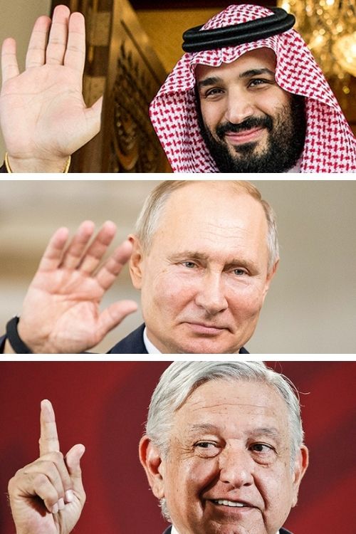 NOVO TRATO - Bin Salman (no alto), Putin, e López Obrador: personagens do esforço para rever as relações especiais e recuperar as alianças abaladas com outros países -