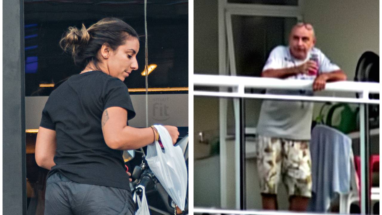 ROTINA DE ATLETA - Nathália e Fabrício Queiroz: a filha ajuda o pai nos exercícios na academia do condomínio onde ele cumpre prisão domiciliar com a esposa, Márcia -