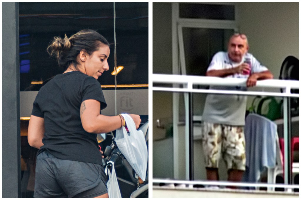ROTINA DE ATLETA - Nathália e Fabrício Queiroz: a filha ajuda o pai nos exercícios na academia do condomínio onde ele cumpre prisão domiciliar com a esposa, Márcia -