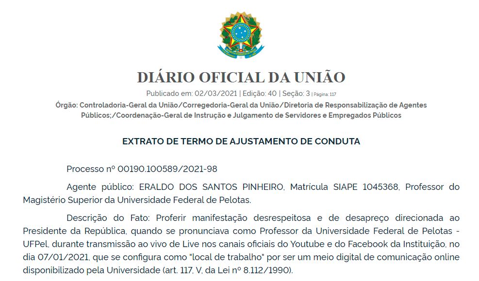 TAC assinada por Eraldo dos Santos Pinheiro