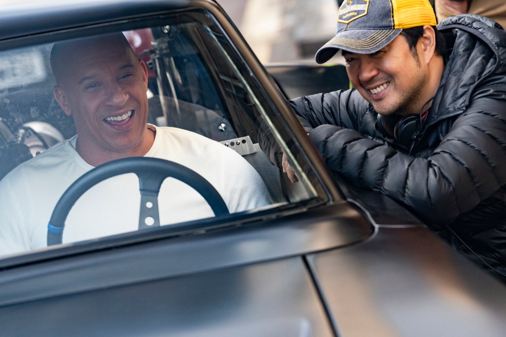 Vin Diesel e o diretor Justin Lin no set de 'Velozes e Furiosos 9' -