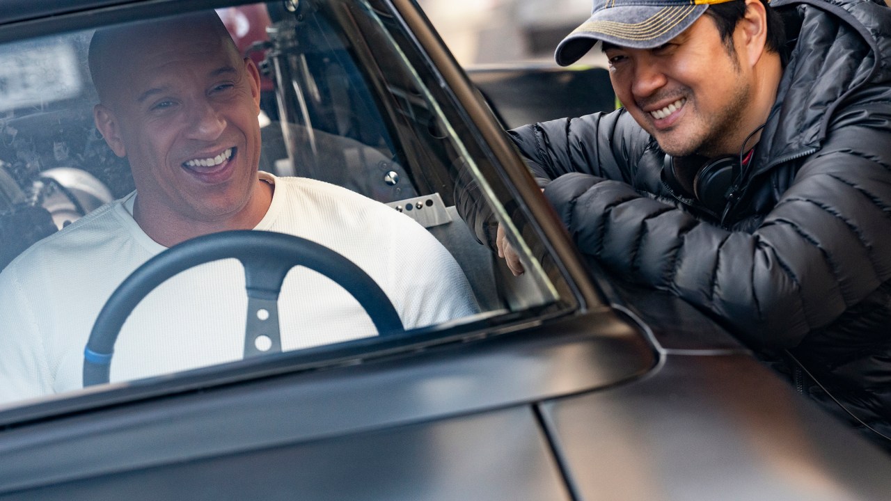 Vin Diesel e o diretor Justin Lin no set de 'Velozes e Furiosos 9' -