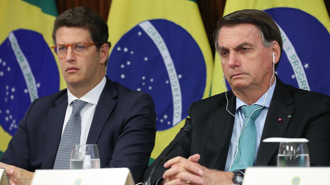 Presidente Jair Bolsonaro e o Ministro do Meio Ambiente, Ricardo Salles, durante Cúpula do Clima -