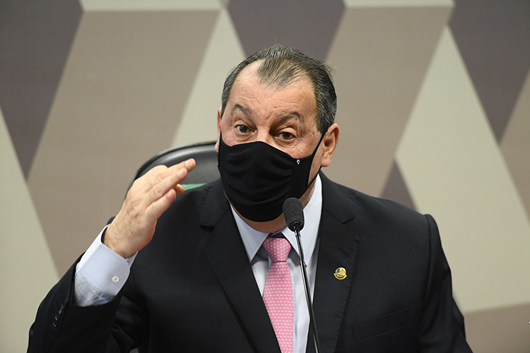 O senador Omar Aziz durante sessão da CPI da Covid, em Brasília -
