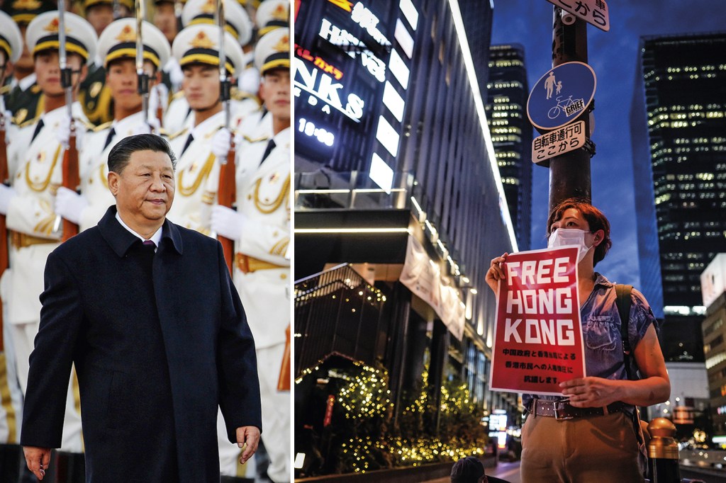 COM CUIDADO - Xi Jinping: repressão sem apelar para a violência aberta, que afasta os investidores estrangeiros e estimula protestos no exterior (ao lado, no Japão) -