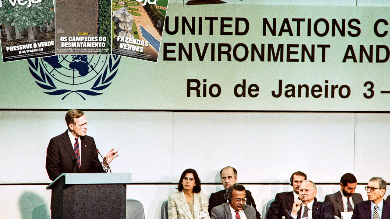 VIGÍLIA E ELOGIOS - A Eco-92, no Rio, e as capas de VEJA: zelo permanente para denunciar as agressões contra o meio ambiente e aplausos para as boas posturas -