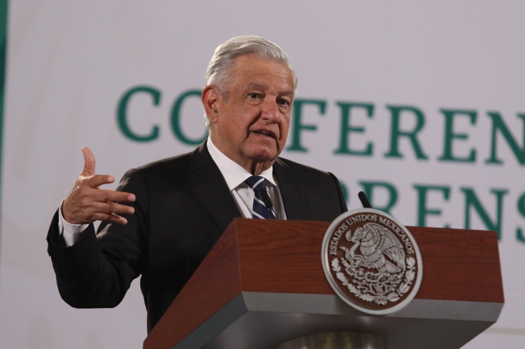 Presidente mexicano, Andrés Manuel López Obrador, durante pronunciamento diário no Palácio Nacional. 09/04/2021