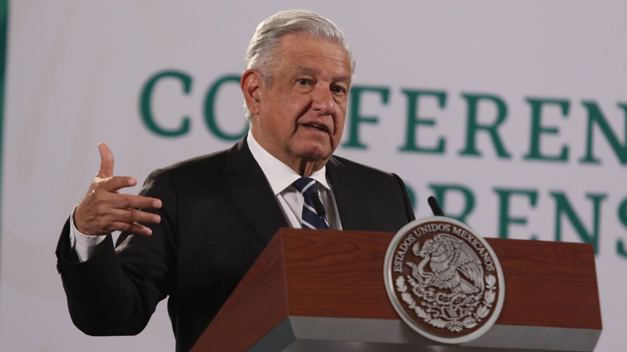 Presidente mexicano, Andrés Manuel López Obrador, durante pronunciamento diário no Palácio Nacional. 09/04/2021