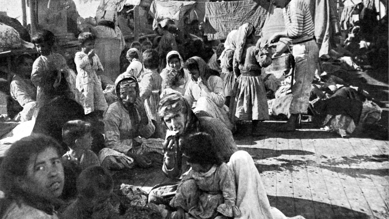 1915, World War I, The massacre of the Armenian populations in Turkey, an encampment of Armenian refugees on the deck of a French cruiser that rescued them. (Photo by Photo12/UIG/Getty Images)