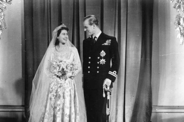 Princesa Elizabeth com Philip Mountbatten no dia do casamento -