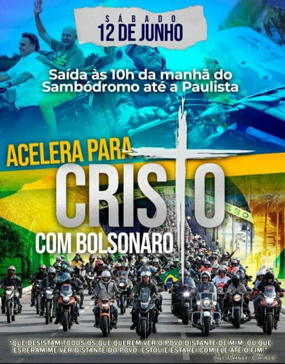 Imagem usada para convocação de passeio de motos com Bolsonaro no dia 12 de junho, em São Paulo