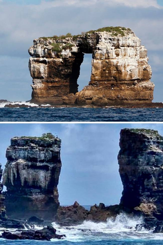 Galapagos-arco O antes e depois dos Arcos de Darwin -