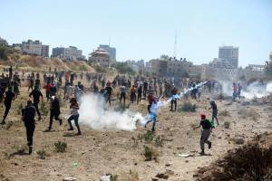 Palestinians in West Bank protest Israeli attacks