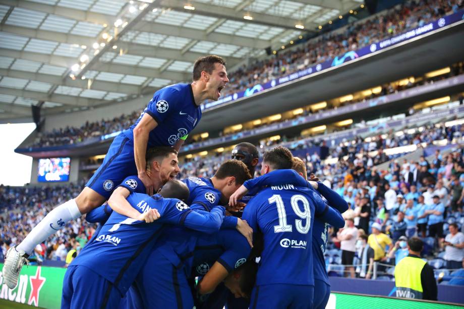 Chelsea celebra o gol de Kai Havertz na final da Liga dos Campeões