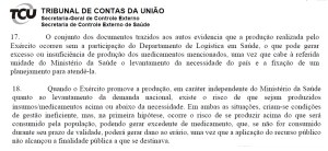 Documento do TCU mostra que Exército Brasileiro agiu sem conhecimento do Ministério da Saúde na fabricação de Cloroquina